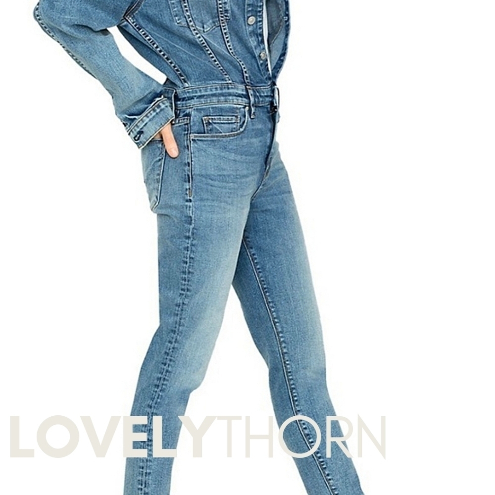 HUDSON // long sleeved fitted stretch denim jumpsuit in magnetize - Picture 10 of 12